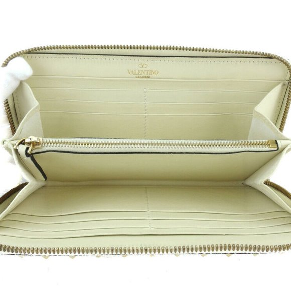 VALENTINO GARAVANI wallet Studded beige leather Auth used T18138 - Picture 7 of 8